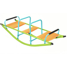 Kids Plastic Seesaw w/ Steel Frame - Blue  Green Outdoor Rocker for Ages 3 