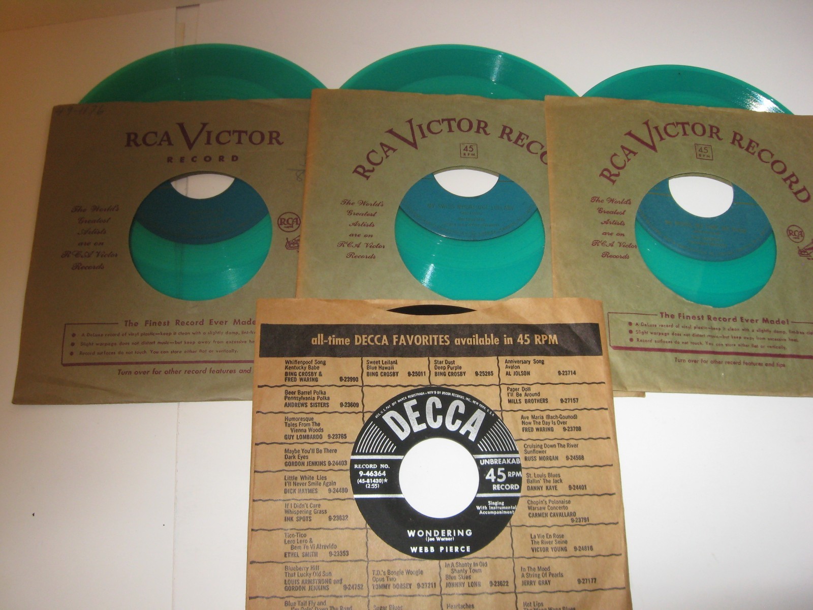 1949  LOT OF 4 EARLY COUNTRY ,HILLBILLY  MONTANA SLIM- 3 GREEN VINYL +1  WD28