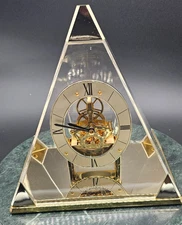 Vintage Seiko Quartz Pyramid Skeleton Mantel Clock Japan Roman Numerals Gold