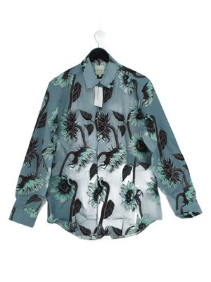 Paul Smith Herren Hemd M Blau Blumen Leinen mit Baumwolle Basic Neu Mit Etikett