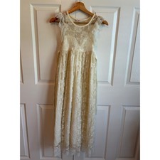 Think Pink Bows Girls Cream Floral Lace Maxi Dress Special Occasion Size 14 NWT