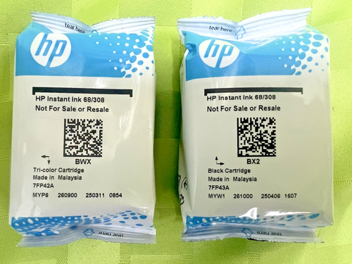 HP Instant Ink 68/308 Tri Color & SCHWARZ Patronen Neu Versiegelt Original OEM