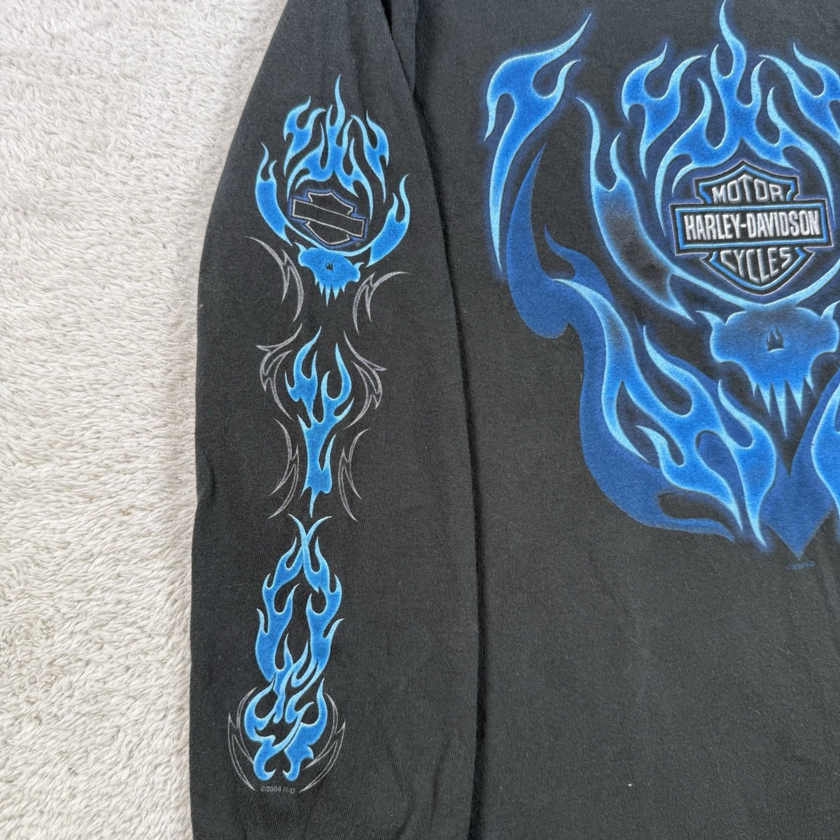VTG Harley Davidson Shirt Mens Medium Black Blue Flame Y2K