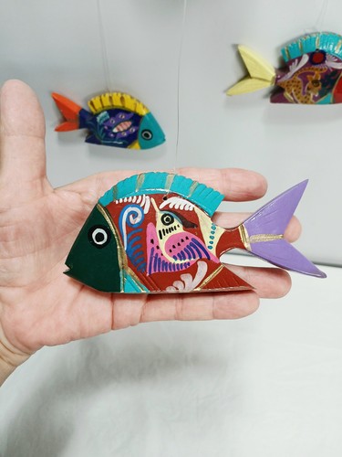 Vtg Paper Mache Colorful Tropical Fish Hanging Mobile /7 Fish Total / Mexico - Picture 7 of 14