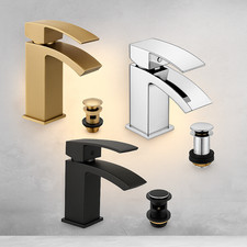 Square Modern Bathroom Taps Free Waste Chrome-Black-Brushed Brass-Lever Handle