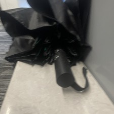 Black Compact/Folding Umbrella, Solid Pattern, Unisex, Wrist Strap