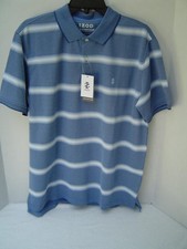 NEW MENS IZOD BLUE WHITE STRIPED PERFORMANCE STRETCH SHORT SLEEVE POLO SHIRT MED