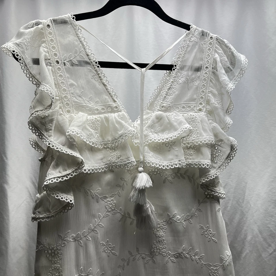 Tularosa оборки шифона с подкладкой мини-платье слоновой кости V шеи романтический коттедж размер XS - Изображение 4 из 4