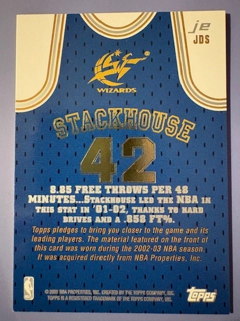 2003-04 Jerry Stackhouse Topps Jersey Edition Road Jersey - Image 2 of 2