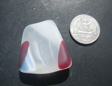 Sea Glass, Beautiful Thick Clear with Red Blue White and Orange/Tan Design