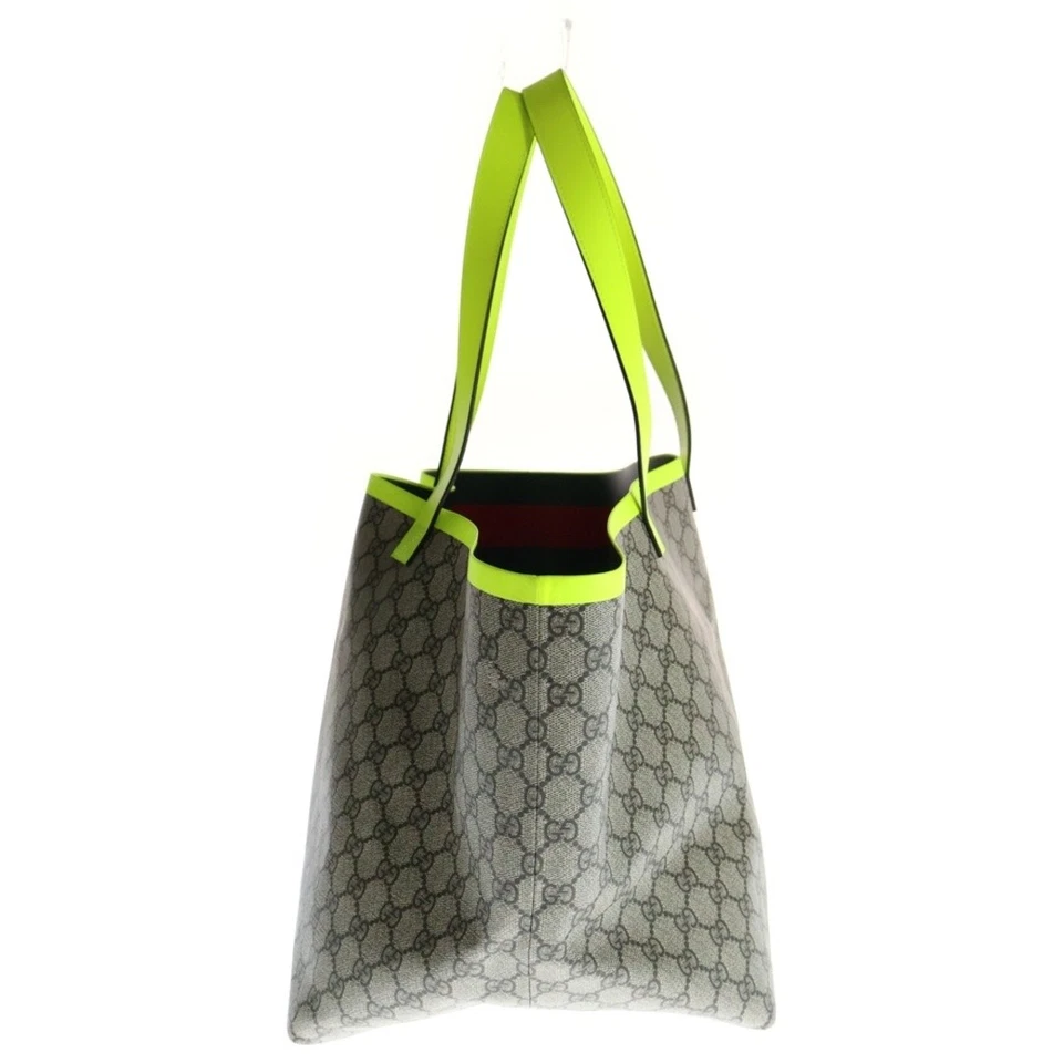 GUCCI Tortissima Medium Tote Bag Handbag Beige X Neon Yellow PVC 792529 Used 908 - Image 3 of 4