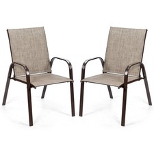 Patio Dining Chairs Set of 2 with Curved Armrests Reinforced Metal Frame