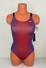 Nike Womens HydraStrong Charge Fastback One Piece Swimsuit Red/Blue Size 4