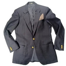 Vintage DAKS London Blazer Jacket Mens 38 Navy Blue Wool Gold Button England