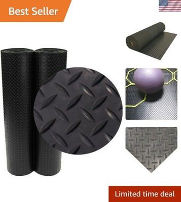 Durable Diamond-Plate Rubber Flooring Roll - 4ft x 7ft Non-Slip and Watertight