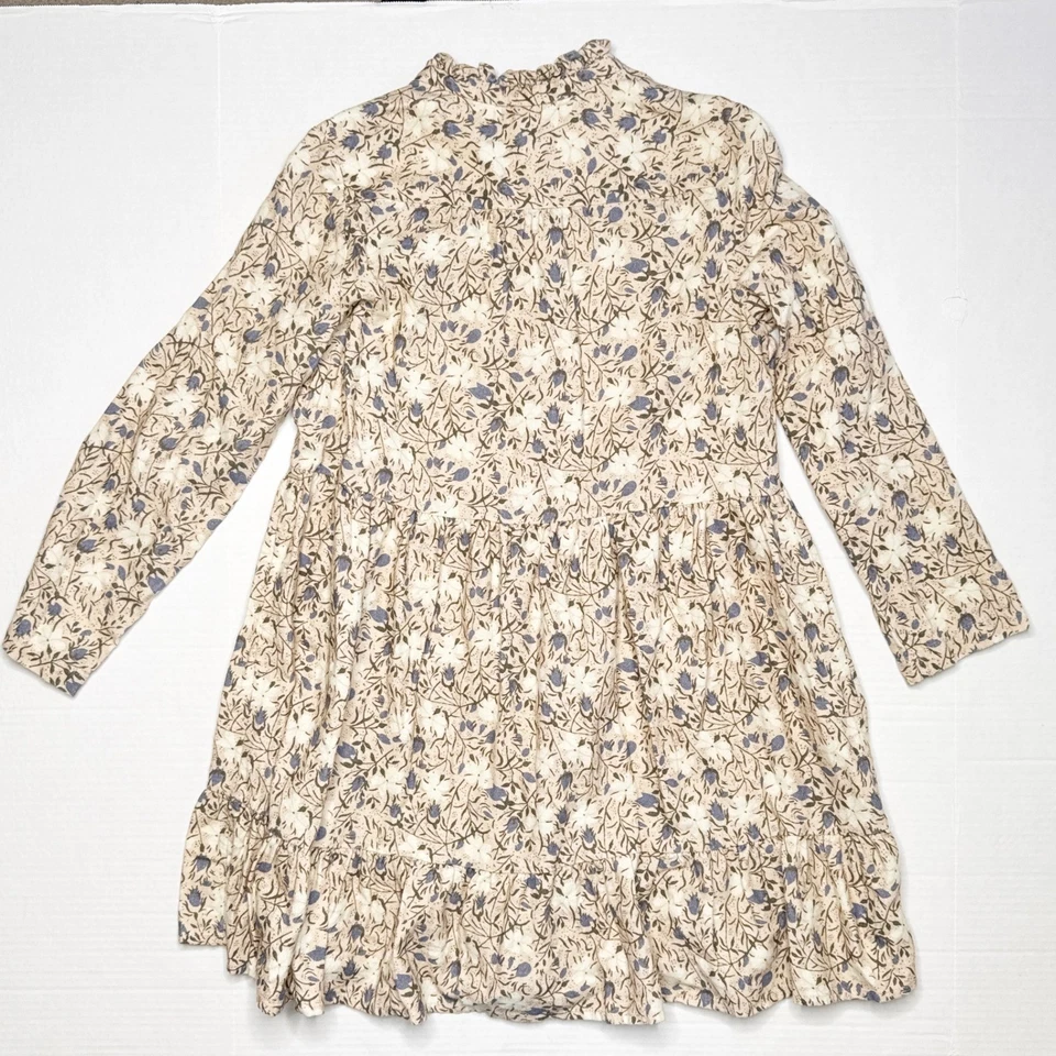 Vestido Bonpoint Floral Manga Larga Niñas Talla 14 Beige Azul Algodón Mezcla Lana Foto 2 de 4