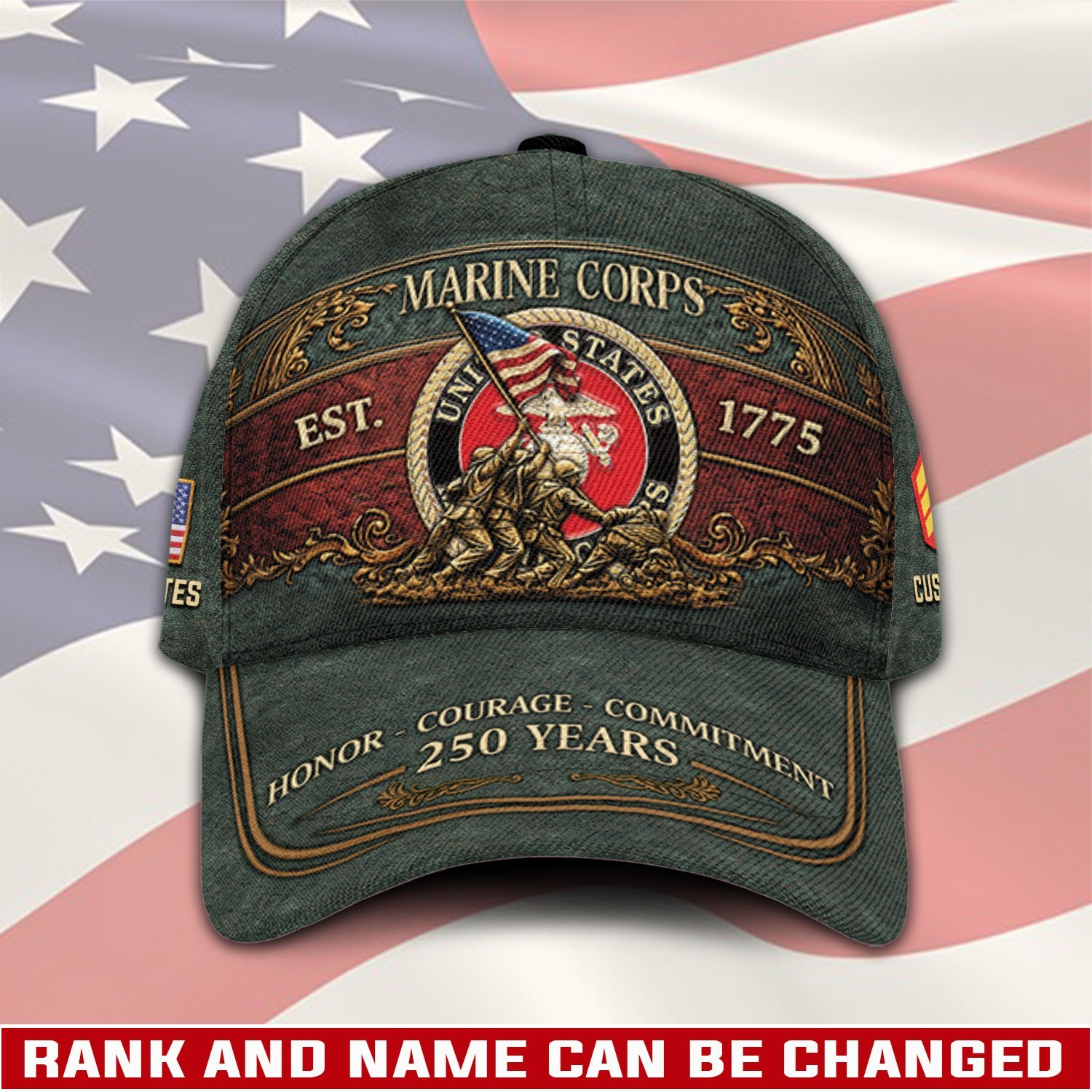 US Marine Corp 250th Anniversary Classic Cap, Baseball Hat - Print Hat, One Size