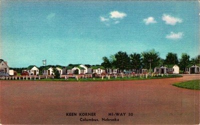 Keen Korner Cabin Court Columbus NE Linen Postcard 1940s US Highway 30 Motel