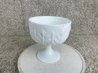 Vintage 1978 FTD Milk Glass Vase Dish Bowl Leaf Pattern Compote Pedestal White