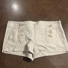 Express Cream low-Rise Button-Front Linen Ble...