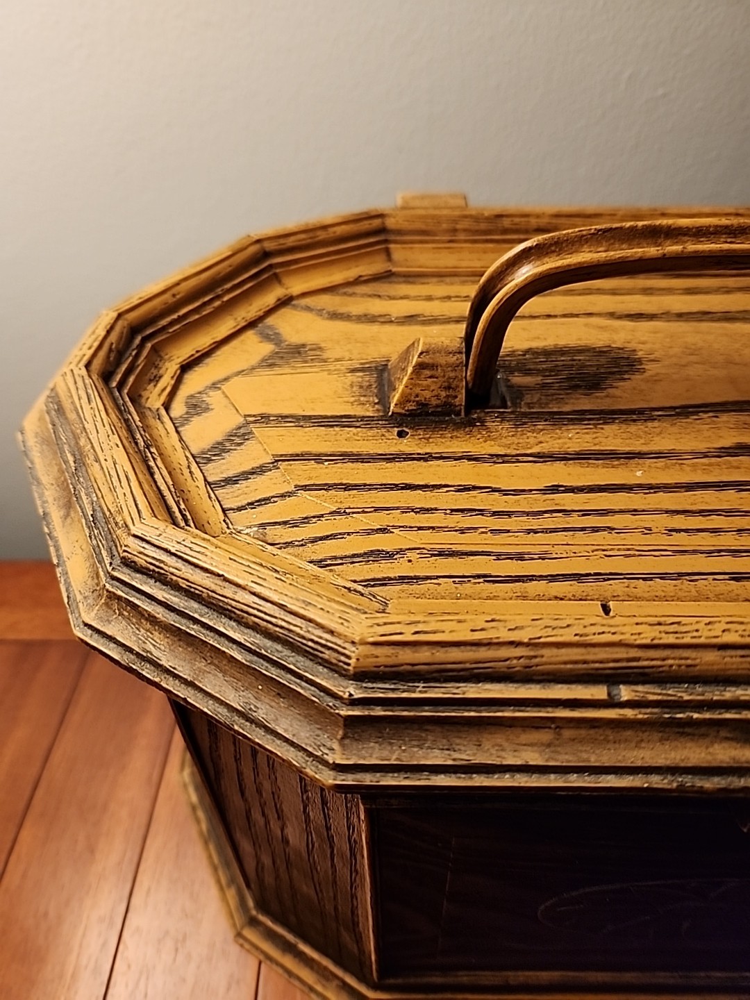 Vintage Lerner Faux Wood Sewing Box with Plastic Insert for Notions and Handle 