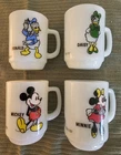 4 Vtg Disney Mickey Minnie Daisy Donald Milk Glass Mug Anchor Hocking Pepsi