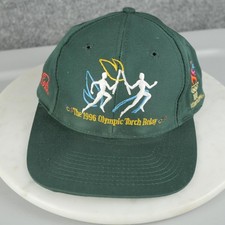 Vintage Atlanta 1996 Olympic Torch Relay Hat Cap Snap Back Mens The Game Green