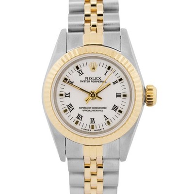 1991 Rolex Oyster Perpetual 24mm WHITE ROMAN Two-Tone 18K Gold JUBILEE 67193