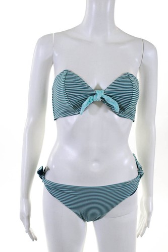 Albertine Damen Gestreift Seersucker Knoten Bandeau Bikini Badeanzug Blau Größe 4 LL1