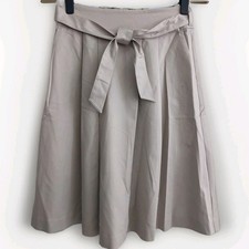 M&S (Marks & Spencer) Beige (Camel) Cotton A Line Belted Midi Skirt 14