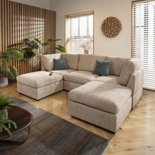 Modern Small 3 Seat Modular U Shape Corner Sofa Chaise Beige Boucle