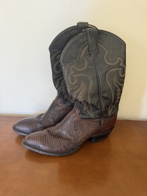 Vtg Tony Lama 10.5 D Exotic Chocolate Lizard Cowboy Boots Western Farm Rodeo
