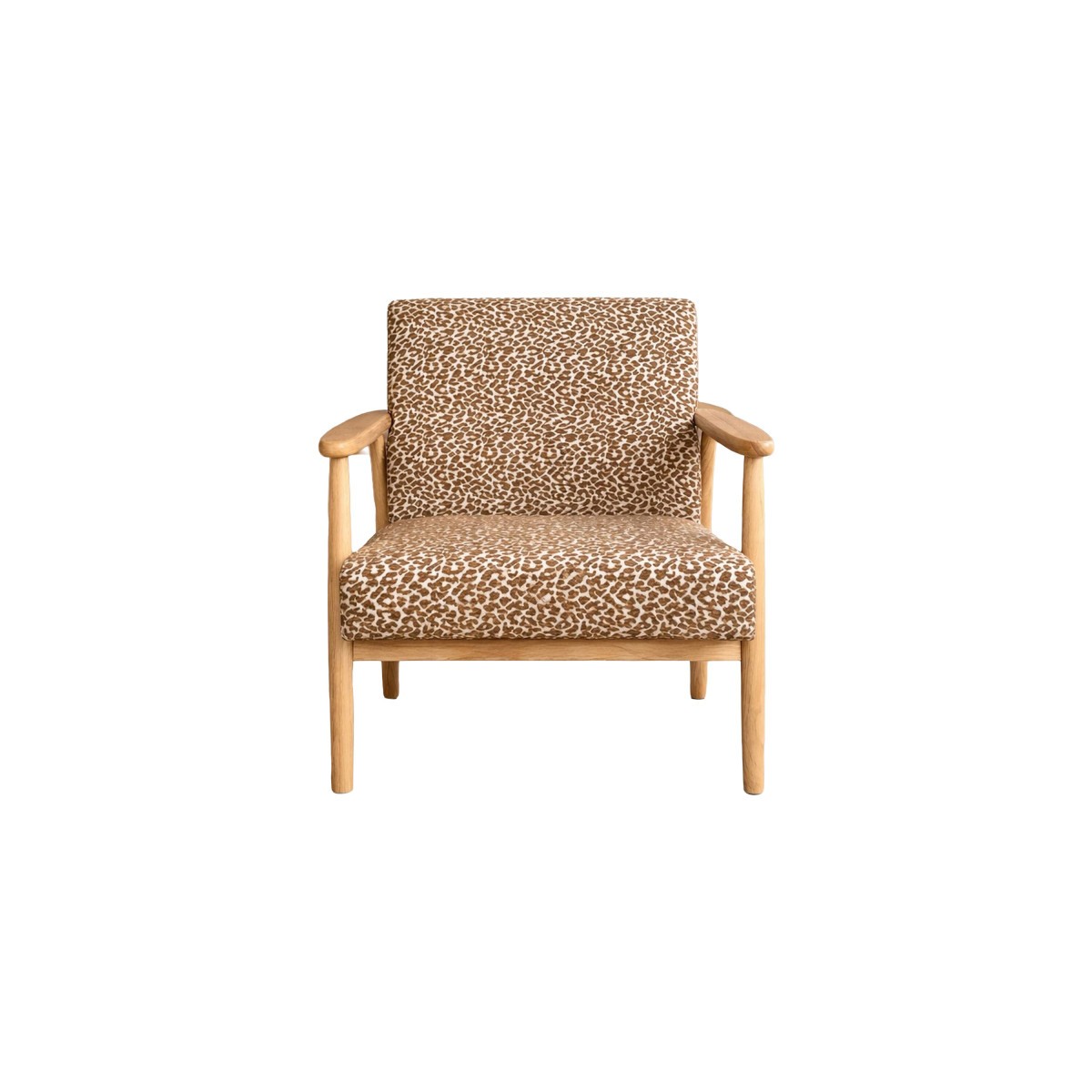Fauteuil léopard marron Runbert 80cm en tissu premium et bois noble