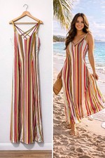 Striped Maxi Dress Womens Size 8 NWT Criss Cross Back Sleeveless Summer