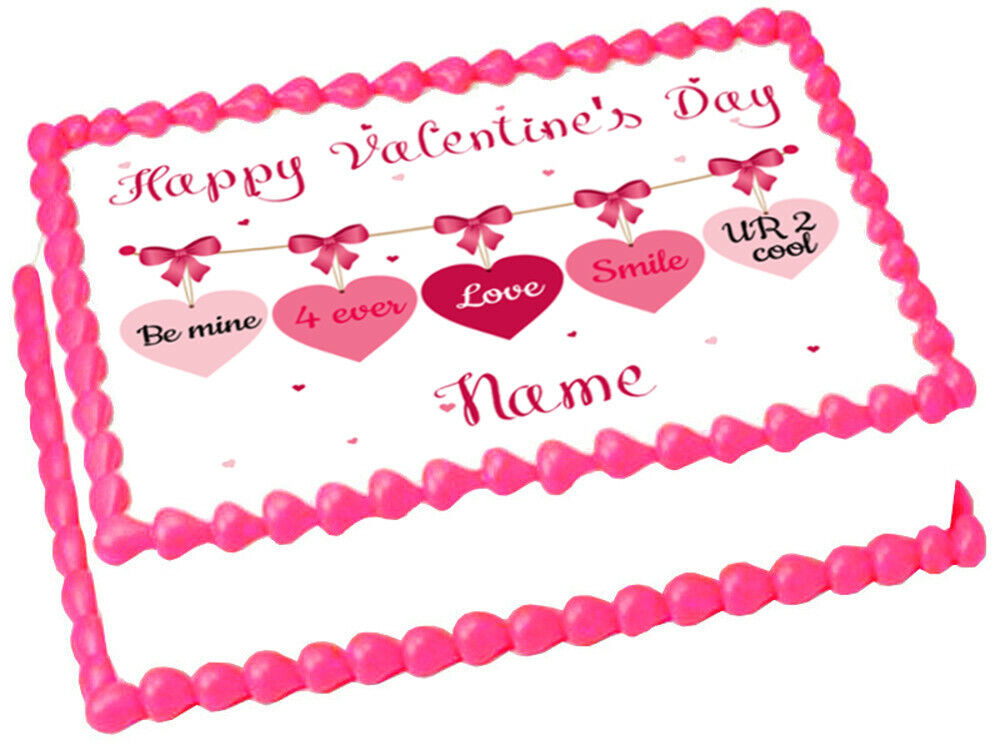 HAPPY VALENTINES DAY PINK HEARTS Birthday Image Edible cake topper ...