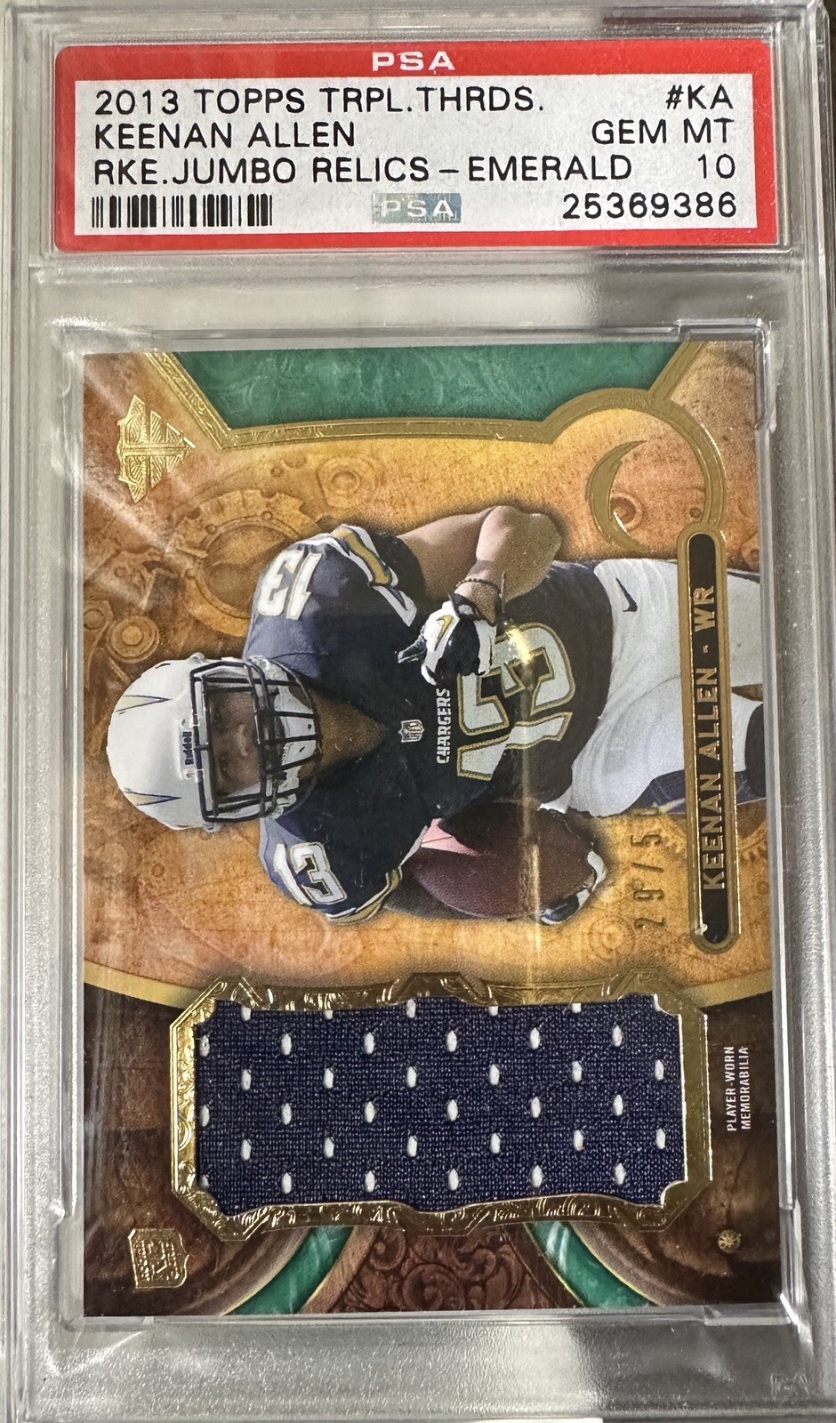 Keenan Allen Topps Triple Threads Rookie Jumbo Relics #KA Emerald