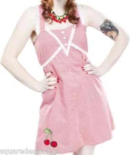 Red & White Gingham Cherry Bop Dress Sourpuss Pinup Retro 50s MEDIUM M #77894