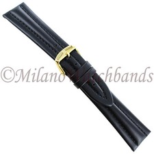 22mm Hirsch Colorado Black Heavily Padded Leather Stitched Mens Watch Band Long