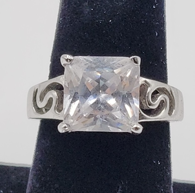 Square Solitaire Clear Rhinestone .25" Silvertone… - image 4