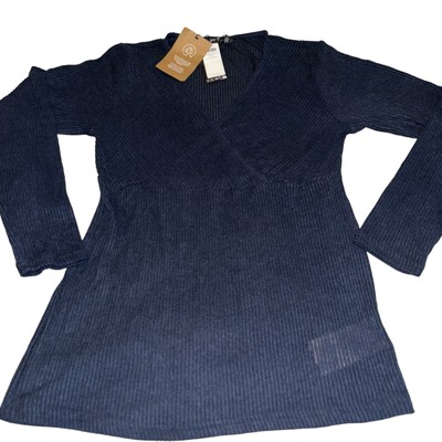 Vero Moda Maternity Sweater Women Large Blue Ribbed Knit Wrap & Belt Long Sleeve