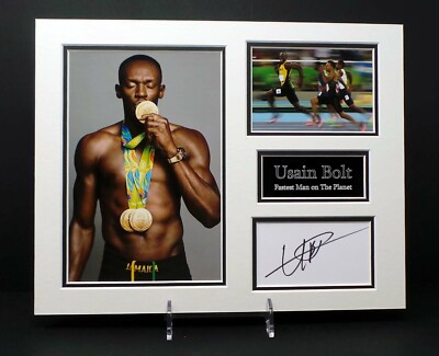 Usain Bolt signiert montiert 14x11 Olympiasieger Goldmedaillengewinner Foto Display + Händler Echtheitszertifikat