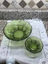 Vintage  Green  Depression Glass 2 Piece Chip And Dip Set Green
