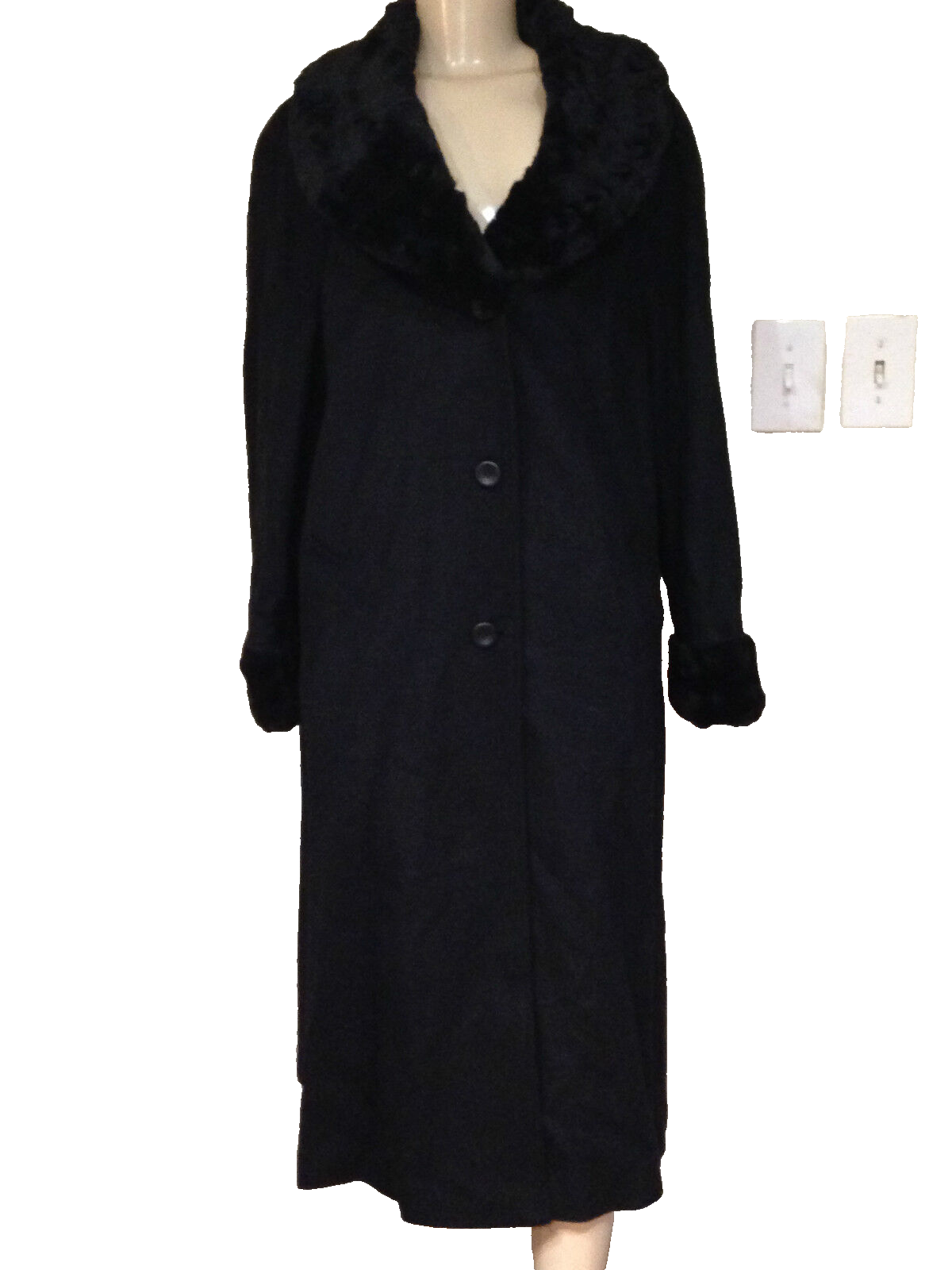 ALTRA Giacca cappotto lungo donna invernale nera finitura pelliccia sintetica misto lana più etichetta XL $320