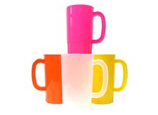 4 Big Beer Mugs 1 ea Natural Pink Yellow Orange Made in America *