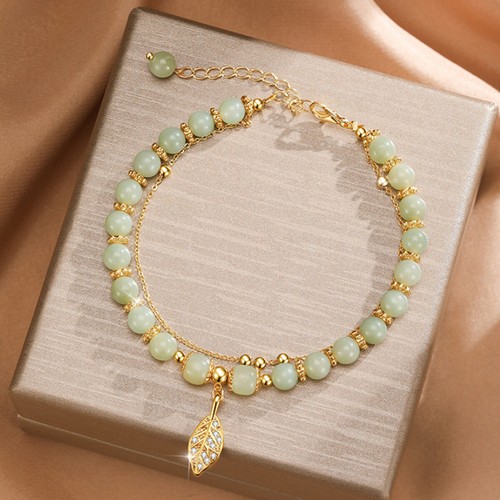 Hetian Jade Gold Leaf Bracelet Natural Gold Branch Jade Women Leaf Lucky Jewelry - Picture 4 of 10