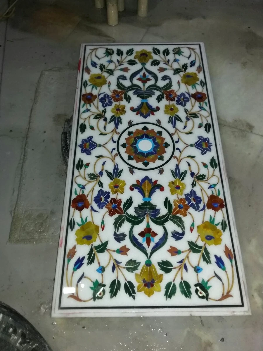 4 x2 White Marble Inlay Coffee Dining Table Top antique design Home Decor X mas