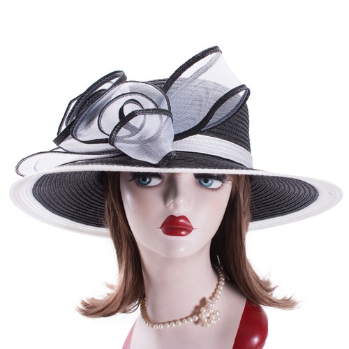 Women Straw Plain Wide Brim Hat Boater 