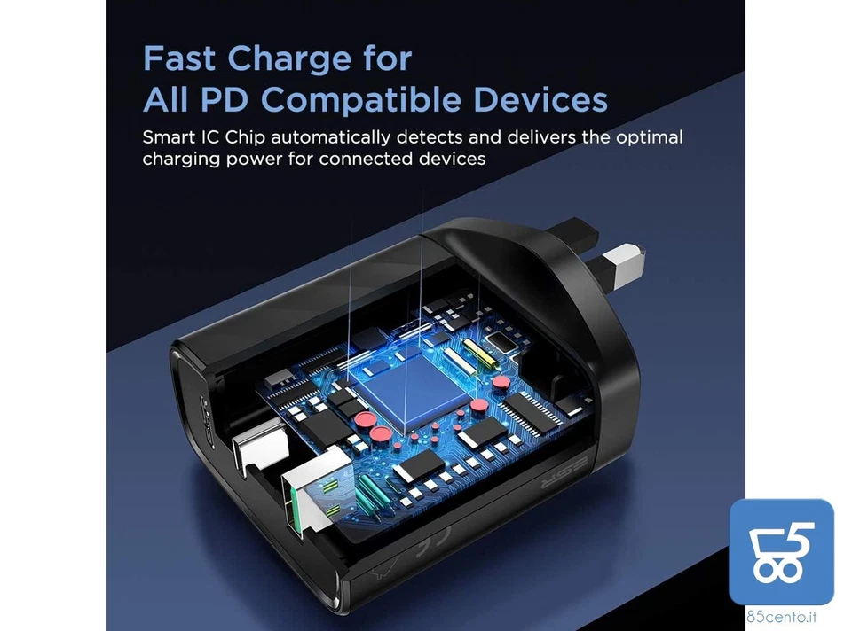 Alimentatore 36W PD USB C + USB-A 5V 3A Ricarica Rapida Spina Uk No confezione - Immagine 4 di 4