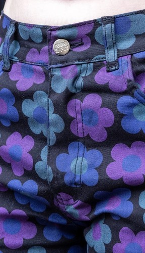 Run and Fly Schwarz Flower-Power Jeans Retro 90's Weites Bein Mama Jeans - Picture 3 of 5