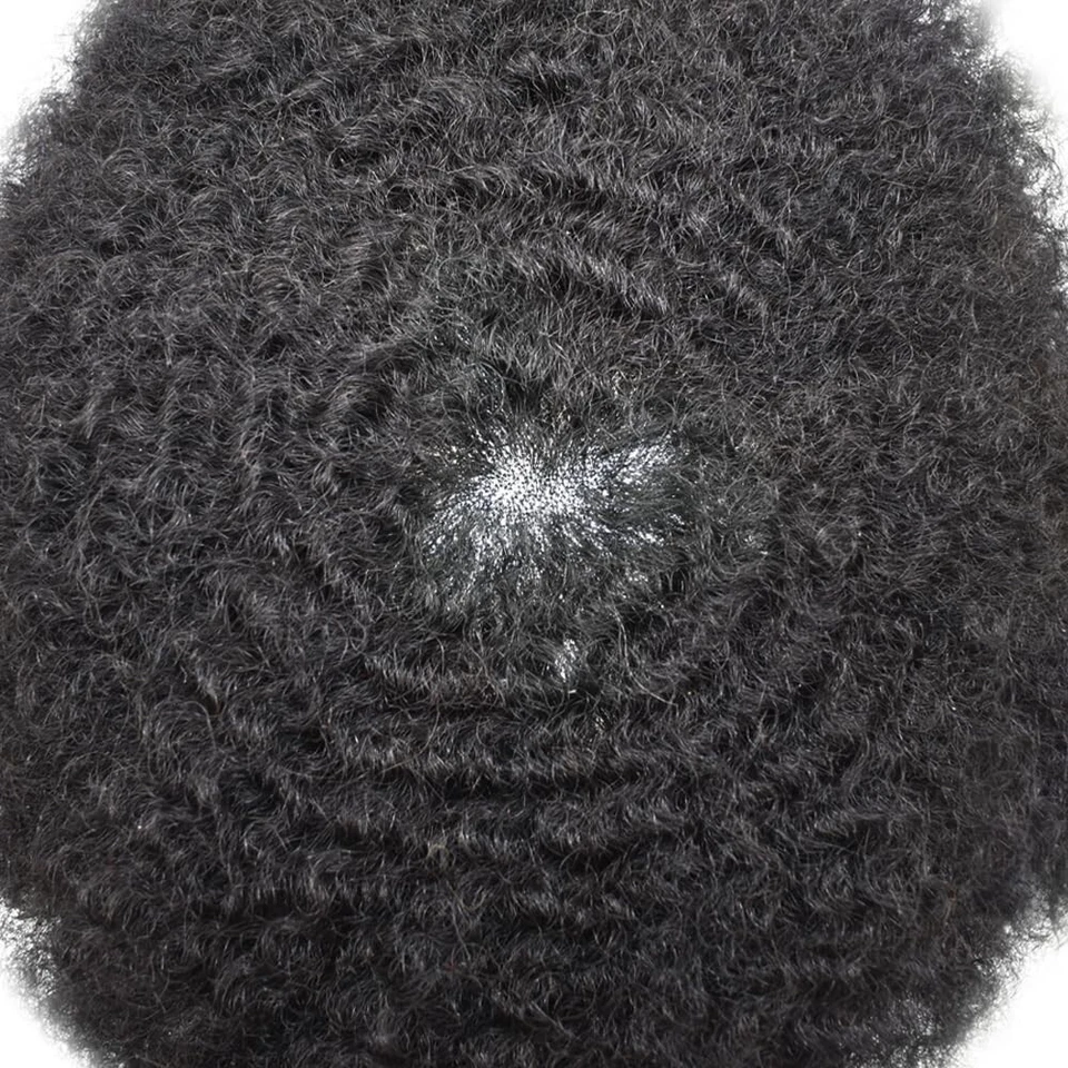Unidades de cabello para hombres negros afro rizado fino mono encaje hombre sistema de cabello toupee Foto 4 de 4